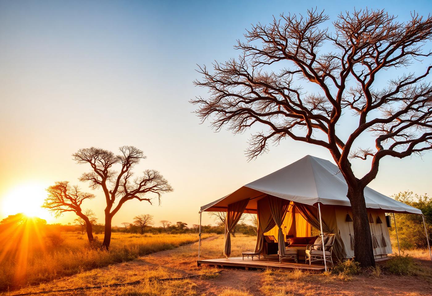 Safari tent at sunset